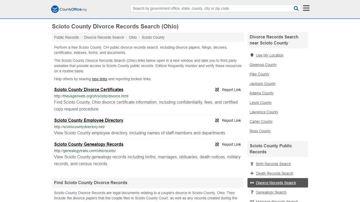 Scioto County Divorce Records Search (Ohio) - County Office